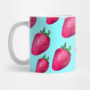 Fun Strawberry Pattern (Light Blue Background, Large Scale) Mug